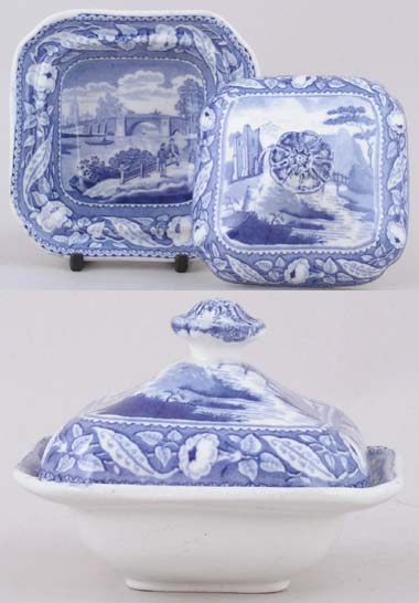 Toy Dish with Cover Lechlade Bridge & Embdon Castle c1825